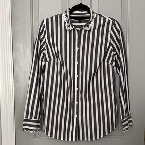 Banana Republic Black & White Vertical Stripe Button-Down Shirt